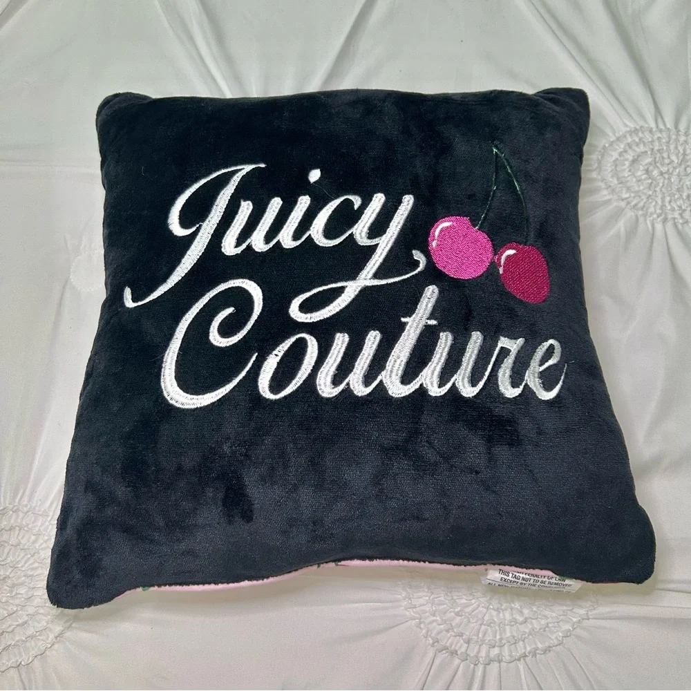 Juicy Couture Black & Pink Novelty Cherry Print Logo Accent Pillow